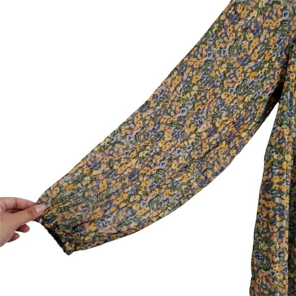 Zara Blouse Small Womens Pleated Chiffon Floral Top Long Sleeve Bloggers‎ Fave - Picture 5 of 12